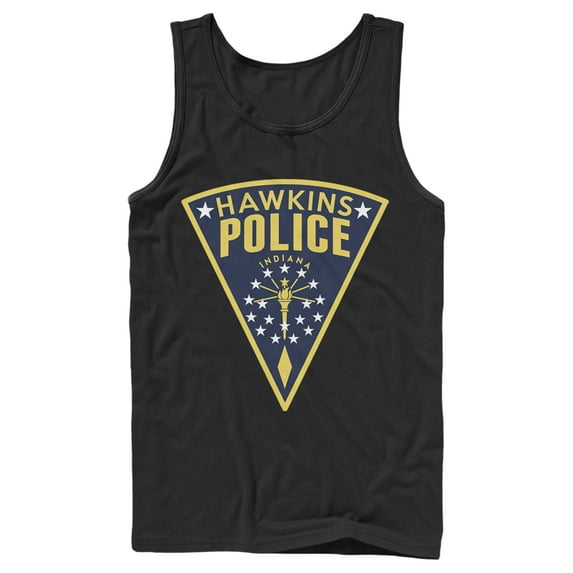 Netflix Men's Stranger Things Hawkins Police Crest Tank Top Black Small