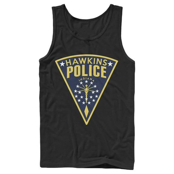 Netflix Men's Stranger Things Hawkins Police Crest Tank Top Black X Large