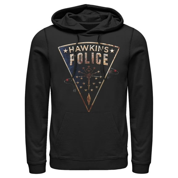 Netflix Men's Stranger Things Hawkins Police Rat Crest Pull Over Hoodie Black 2X Large