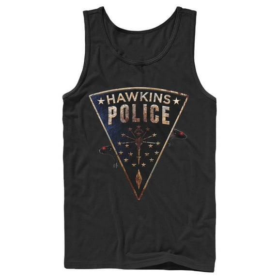 Netflix Men's Stranger Things Hawkins Police Rat Crest Tank Top Black Medium