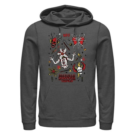 Netflix Men's Stranger Things Hellfire Club Icon Collage Pull Over Hoodie