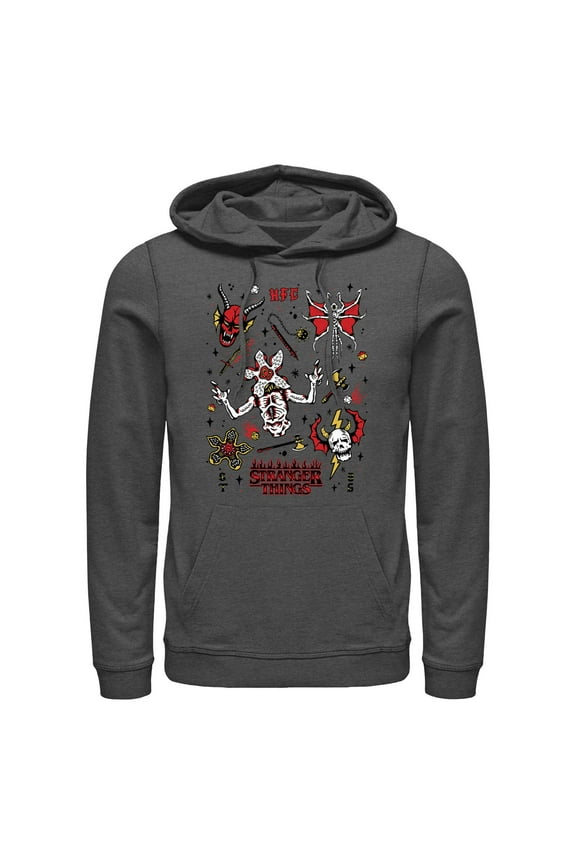 Netflix Men's Stranger Things Hellfire Club Icon Collage Pull Over Hoodie