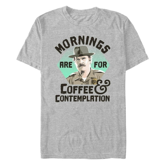 Netflix Men's Stranger Things Hopper Coffee Contemplation Graphic T-Shirt