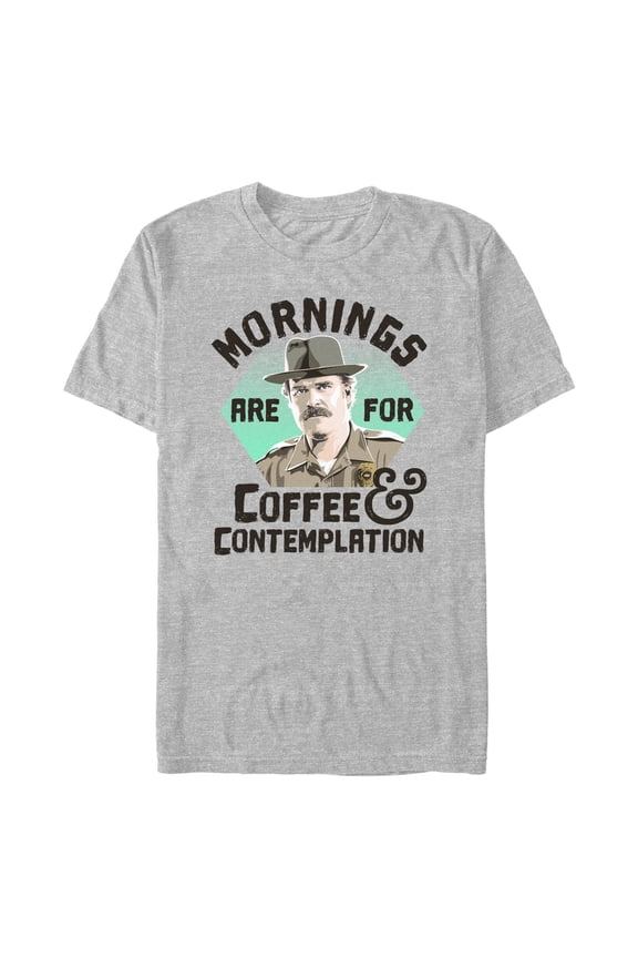 Netflix Men's Stranger Things Hopper Coffee Contemplation Graphic T-Shirt