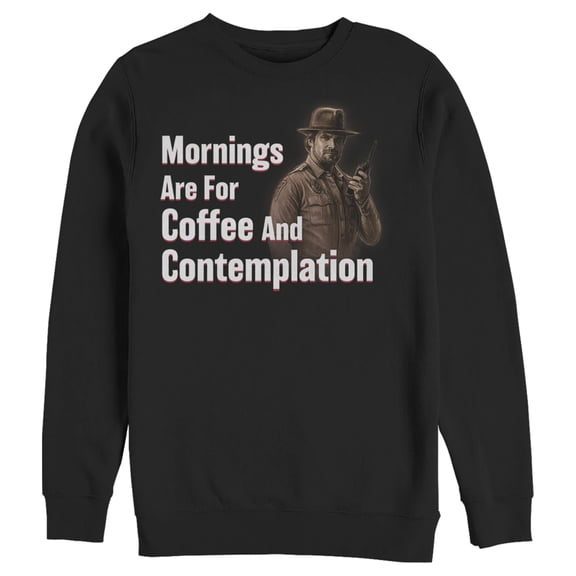 Netflix Men's Stranger Things Hopper Coffee and Contemplation Sweatshirt Black Large