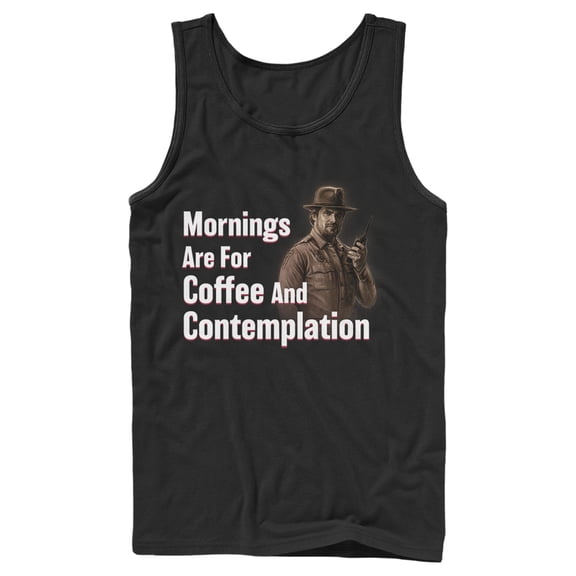 Netflix Men's Stranger Things Hopper Coffee and Contemplation Tank Top Black Medium