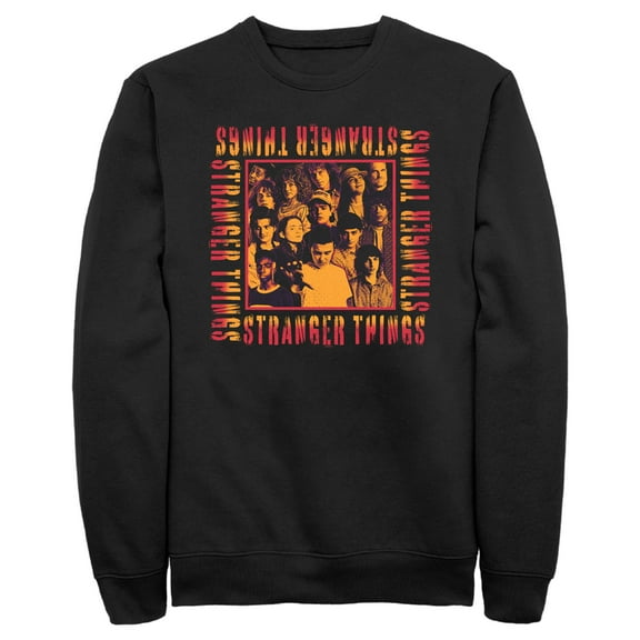 Netflix Men's Stranger Things Orange Group Shot Boxed Up Sweatshirt Black 3X Large