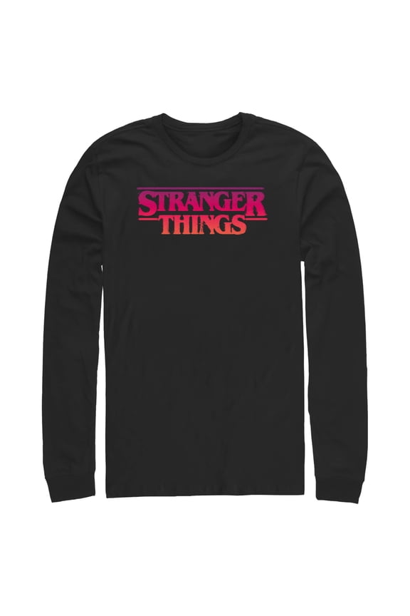 Netflix Men's Stranger Things Pink Logo Long Sleeve Shirt Black Medium