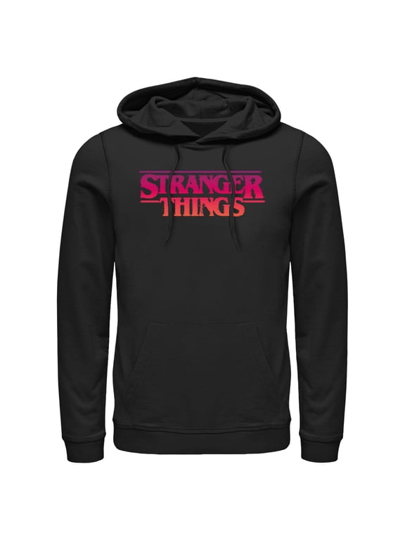 Netflix Men's Stranger Things Pink Logo Pull Over Hoodie Black Small