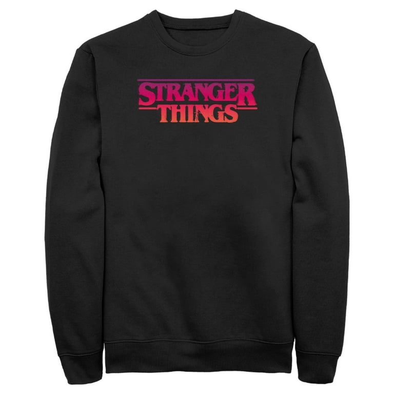Men's Stranger Things Pink Logo Sweatshirt Black 2X Large