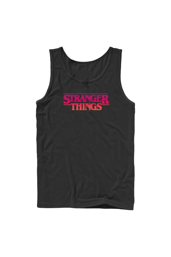 Netflix Men's Stranger Things Pink Logo Tank Top Black Medium