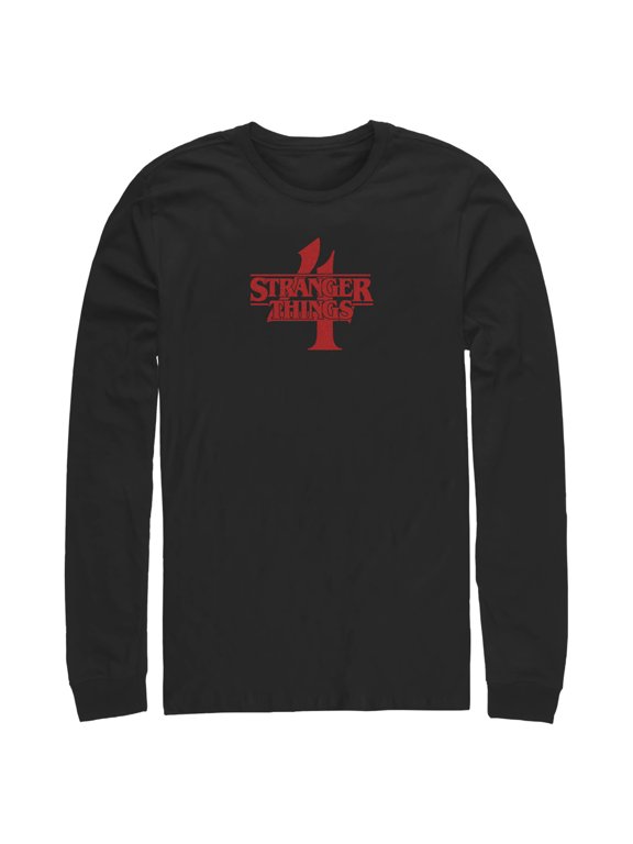 Netflix Men's Stranger Things Red Logo 4 Long Sleeve Shirt Black Small