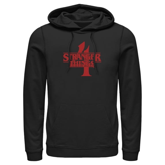 Netflix Men's Stranger Things Red Logo 4 Pull Over Hoodie Black 2X Large