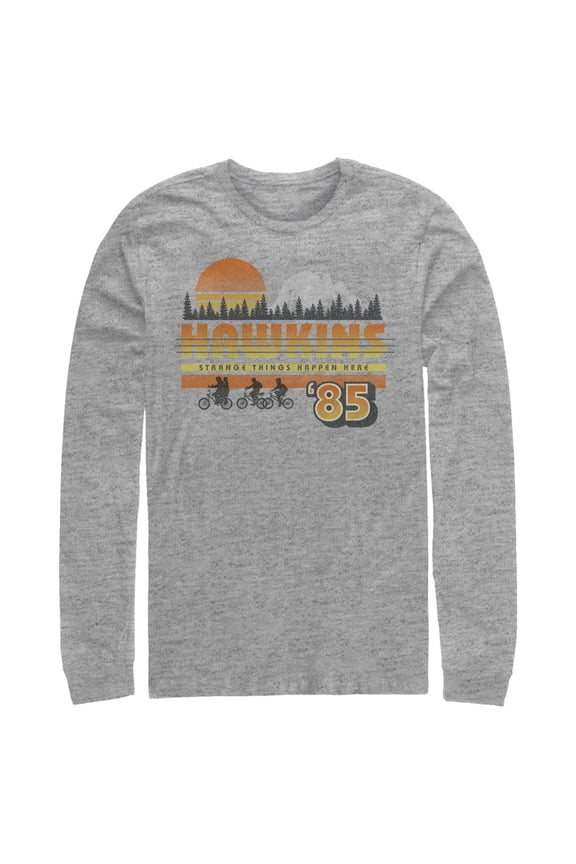 Netflix Men's Stranger Things Retro Hawkins Bikers Long Sleeve Shirt Athletic Heather Large
