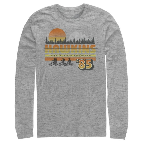 Netflix Men's Stranger Things Retro Hawkins Bikers Long Sleeve Shirt Athletic Heather X Large