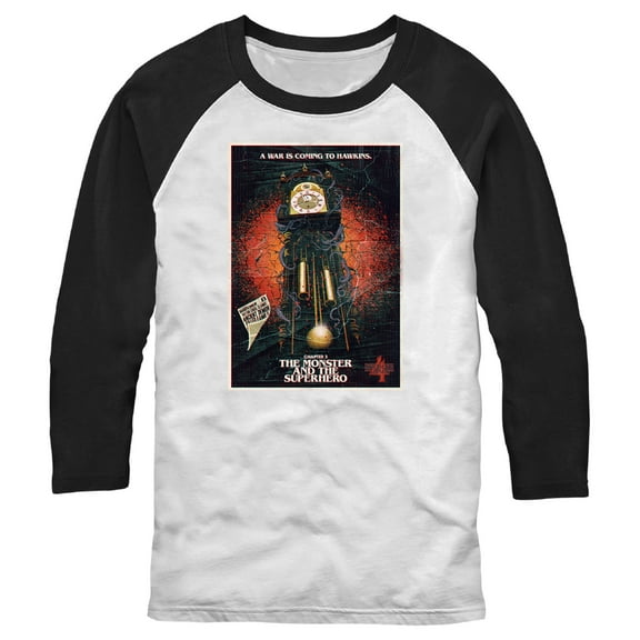 Netflix Men's Stranger Things Retro The Monster and The Superhero Poster Baseball Graphic T-Shirt