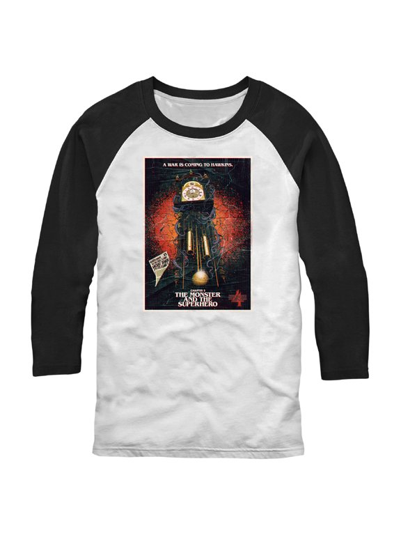 Netflix Men's Stranger Things Retro The Monster and The Superhero Poster Baseball Graphic T-Shirt