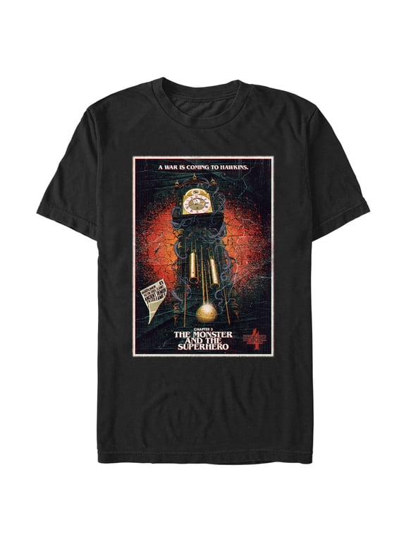 Netflix Men's Stranger Things Retro The Monster and The Superhero Poster Graphic T-Shirt