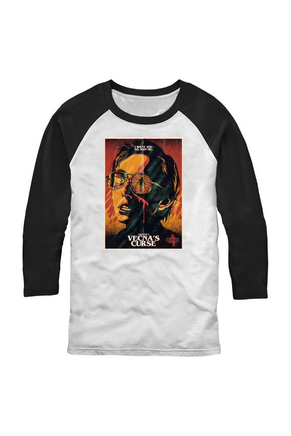 Netflix Men's Stranger Things Retro Vecna's Curse Poster Baseball Graphic T-Shirt