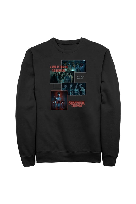 Netflix Men's Stranger Things Scenes Collage War Is Coming To Hawkins Sweatshirt Black Large