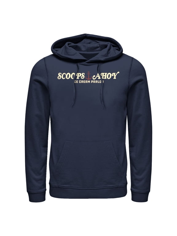 Netflix Men's Stranger Things Scoops Ahoy Nautical Logo Pull Over Hoodie Navy Blue 2X Large