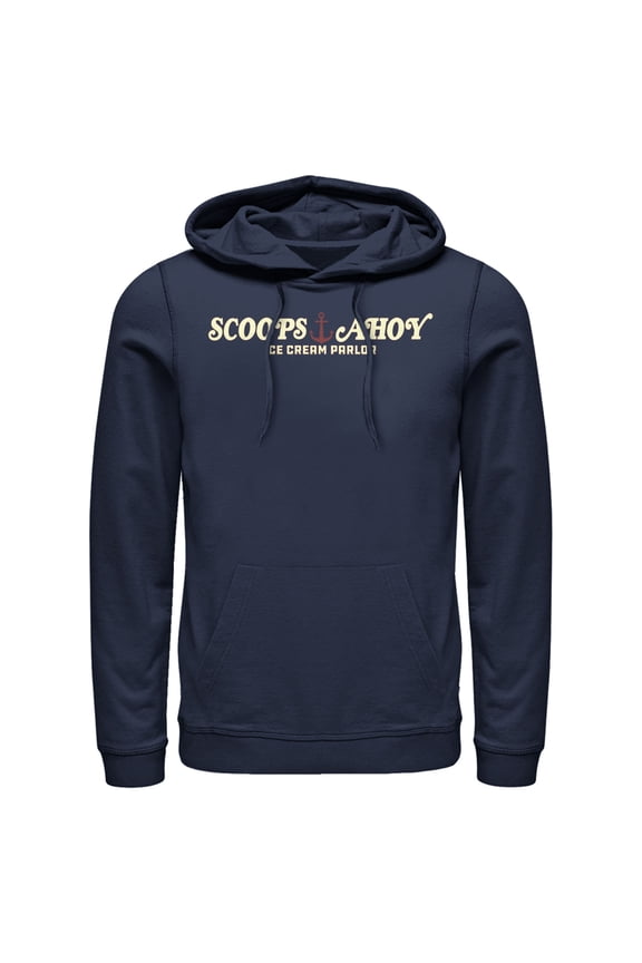 Netflix Men's Stranger Things Scoops Ahoy Nautical Logo Pull Over Hoodie Navy Blue Small