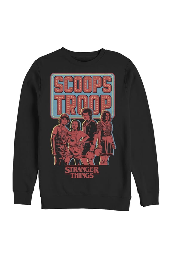 Netflix Men's Stranger Things Scoops Troop Character Pose Sweatshirt Black Small