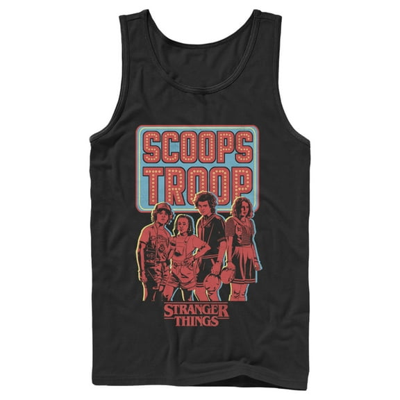 Netflix Men's Stranger Things Scoops Troop Character Pose Tank Top Black Small