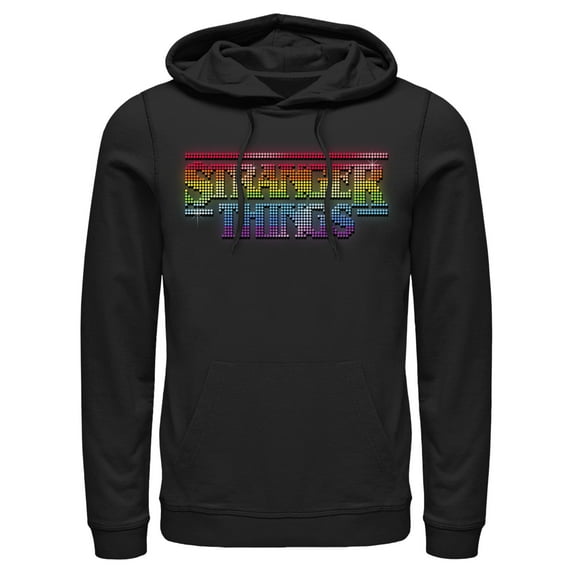 Netflix Men's Stranger Things Sparkling Rainbow Logo Pull Over Hoodie Black Large