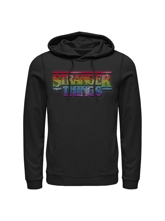 Netflix Men's Stranger Things Sparkling Rainbow Logo Pull Over Hoodie Black Small