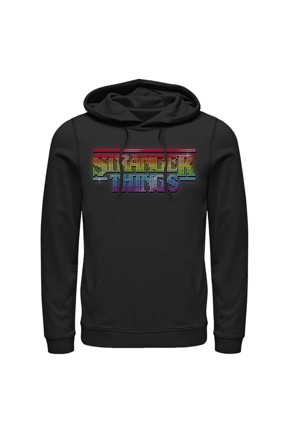 Netflix Men's Stranger Things Sparkling Rainbow Logo Pull Over Hoodie Black X Large