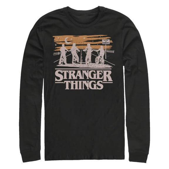 Netflix Men's Stranger Things Starry Bike Ride Long Sleeve Shirt