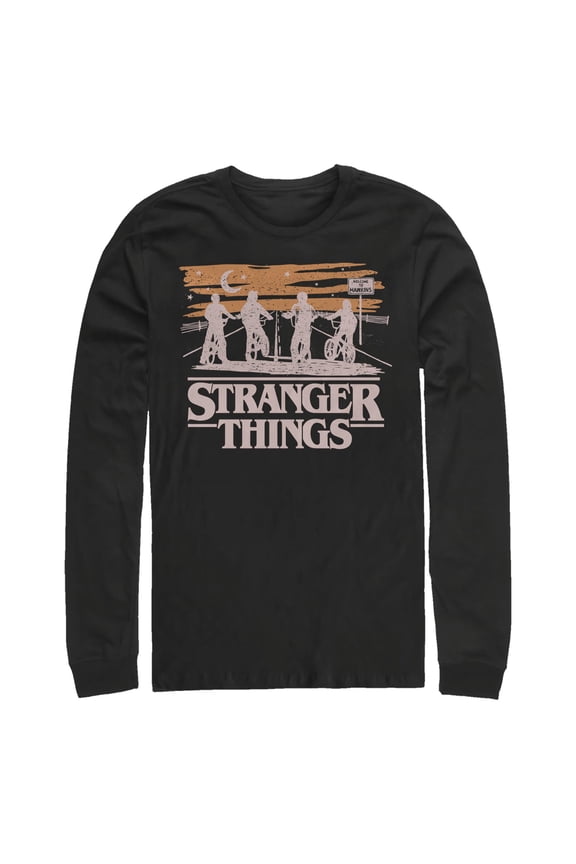 Netflix Men's Stranger Things Starry Bike Ride Long Sleeve Shirt