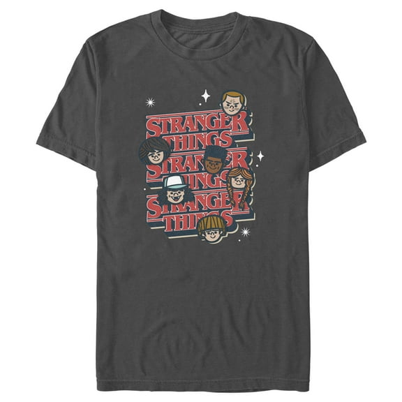 Netflix Men's Stranger Things The Gang Cartoon Logo Graphic T-Shirt