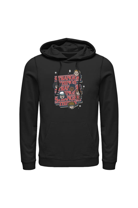 Netflix Men's Stranger Things The Gang Cartoon Logo Pull Over Hoodie Black Large