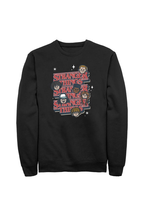 Netflix Men's Stranger Things The Gang Cartoon Logo Sweatshirt Black 3X Large