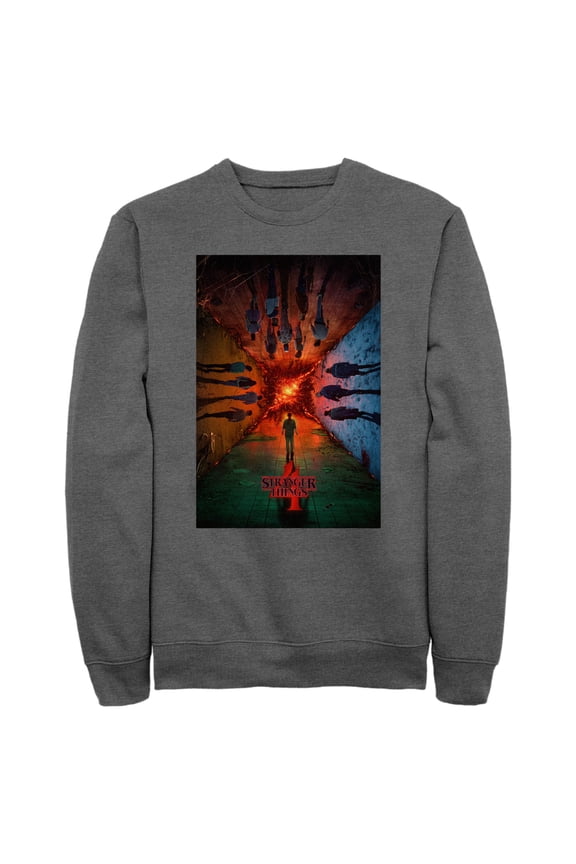 Netflix Men's Stranger Things The Rift Has Many DiNetflix Men'sions Poster Sweatshirt Charcoal Heather Medium