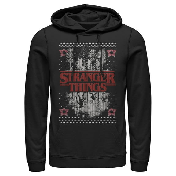 Netflix Men's Stranger Things Ugly Christmas Style Pull Over Hoodie Black 2X Large