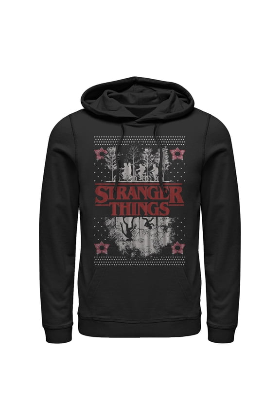 Netflix Men's Stranger Things Ugly Christmas Style Pull Over Hoodie Black 2X Large