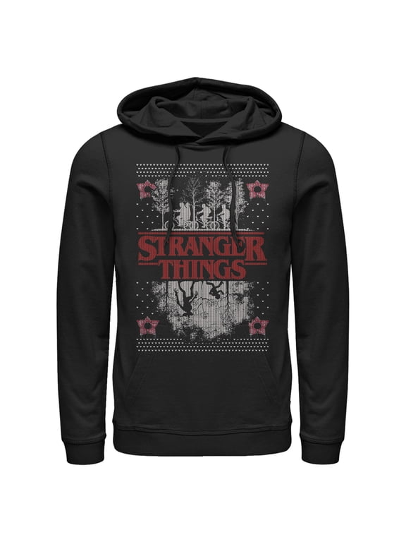 Netflix Men's Stranger Things Ugly Christmas Style Pull Over Hoodie Black 2X Large