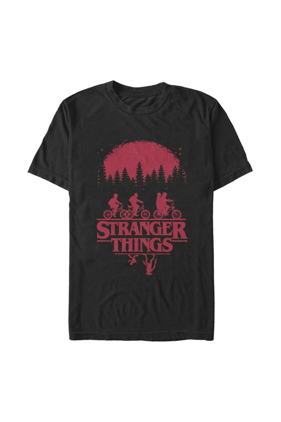 Netflix Men's Stranger Things Biking in Upside Down Logo Silhouettes Graphic T-Shirt
