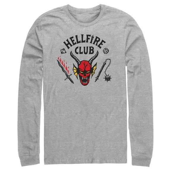 Netflix Men's Stranger Things Welcome to the Hellfire Club Long Sleeve Shirt Athletic Heather Medium