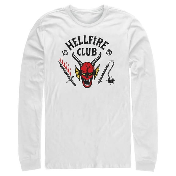 Netflix Men's Stranger Things Welcome to the Hellfire Club Long Sleeve Shirt White Small