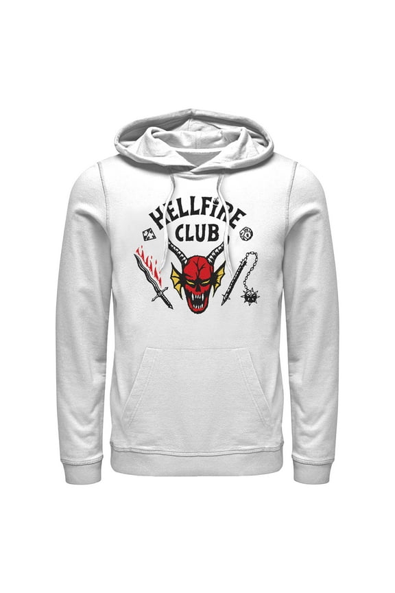 Netflix Men's Stranger Things Welcome to the Hellfire Club Pull Over Hoodie White 2X Large