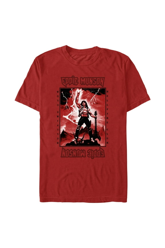 Netflix Men's Stranger Things White Hellfire Club Rockstar Eddie Munson Graphic T-Shirt