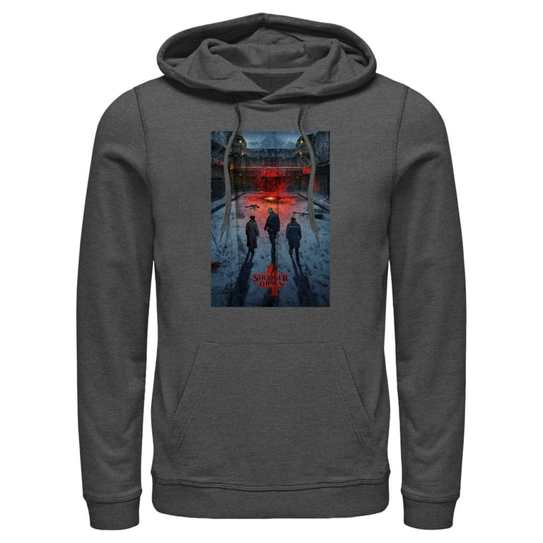 Men s Stranger Things Winter Rift Russia Poster Pull Over Hoodie Charcoal Heather 2X Large Walmart