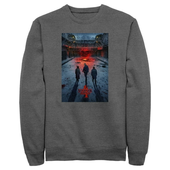 Netflix Men's Stranger Things Winter Rift Russia Poster Sweatshirt Charcoal Heather Large