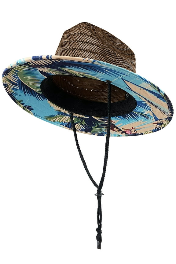 Kids Straw Sun Hat, Wide Brim Beach Hat with Chin Strap for Outdoor Protection, Unisex