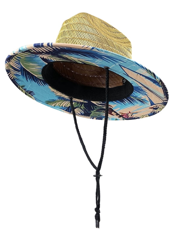 Kids Straw Sun Hat, Wide Brim Beach Hat with Chin Strap for Outdoor Protection, Unisex Design