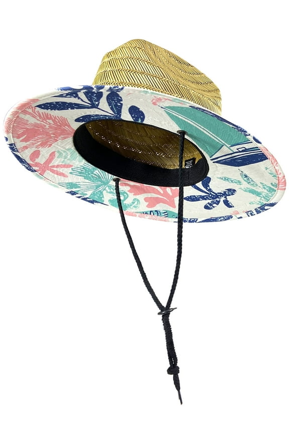 Kids Straw Sun Hat, Wide Brim Beach Hat with Chin Strap for Outdoor Protection, Unisex